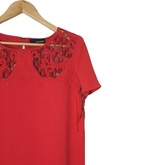 THE KOOPLES Red Short Sleeve Embroidered Lace Mini Shift Dress Women's Size M - Picture 7 of 16